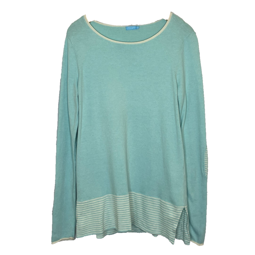 Women's XS J.McLaughlin Teal Blue Cotton Blend Scoop Neck Sweater